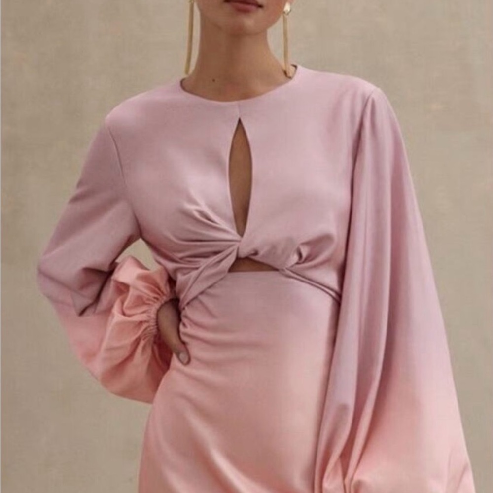 Elegant Bell Sleeve Pink Maxi Satin Dress